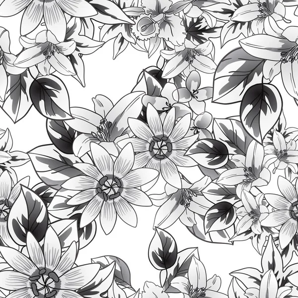 Černé Bílé Květy Hladké Pozadí Okvětní Lístky Vektorové Ilustrace — Stockový vektor
