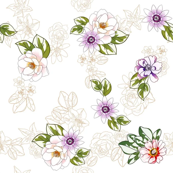 Барвисті Квіти Безшовний Фон Пелюстки Векторні Ілюстрації — стоковий вектор