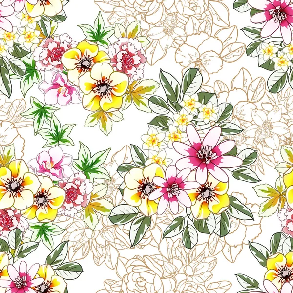 Bunte Blumen Nahtloser Hintergrund Blütenblätter Vektorillustration — Stockvektor