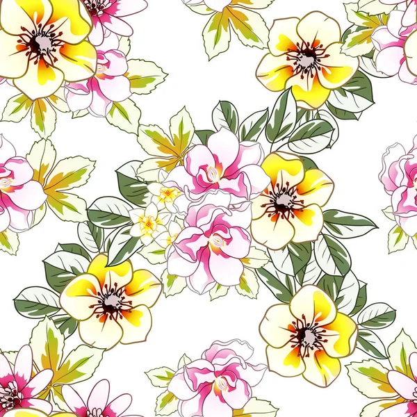 Bunte Blumen Nahtloser Hintergrund Blütenblätter Vektorillustration — Stockvektor