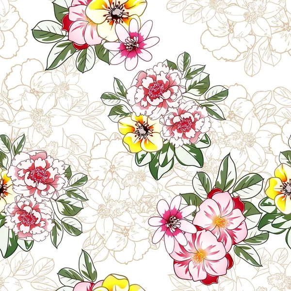 Fleurs Colorées Fond Sans Couture Pétales Illustration Vectorielle — Image vectorielle