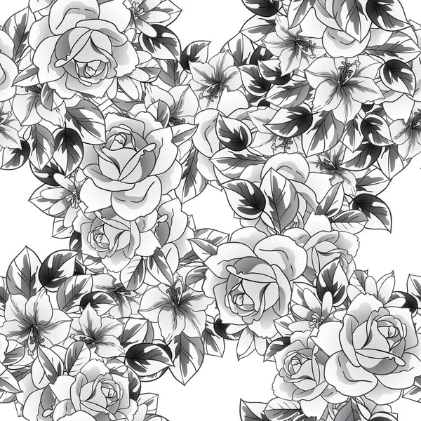 Zwart Witte Bloemen Naadloze Achtergrond Bloemblaadjes Vector Illustratie — Stockvector