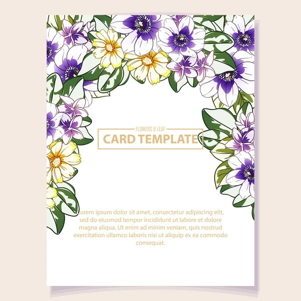 グリーティングカード招待状ベクトルイラスト背景コピースペースのカラフルな花 — ストックベクタ