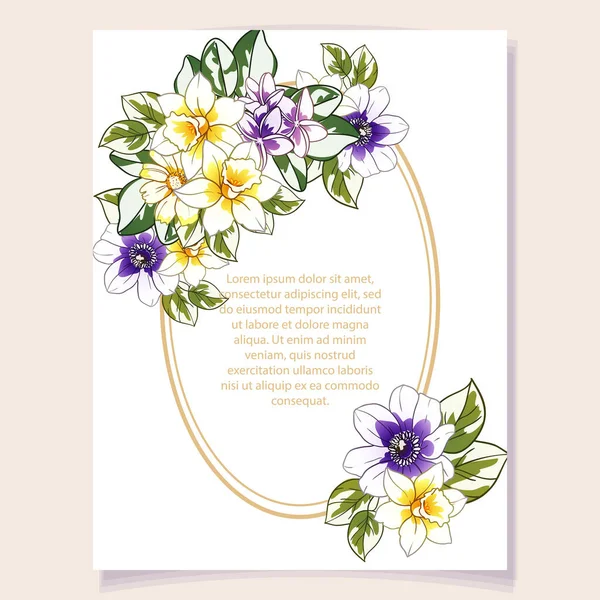 Fleurs Colorées Dans Invitation Carte Vœux Fond Illustration Vectorielle Espace — Image vectorielle