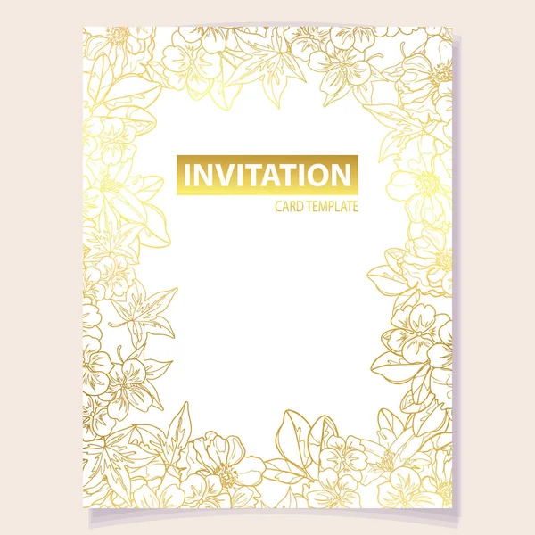 Fleurs Jaune Doré Dans Modèle Invitation Carte Vœux Fond Vectoriel — Image vectorielle