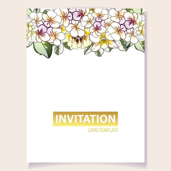 Fleurs Colorées Dans Invitation Carte Vœux Fond Illustration Vectorielle Espace — Image vectorielle