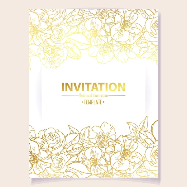 Goldgelbe Blumen Grußkarte Einladungsvorlage Vektorillustration Hintergrund Kopierraum — Stockvektor