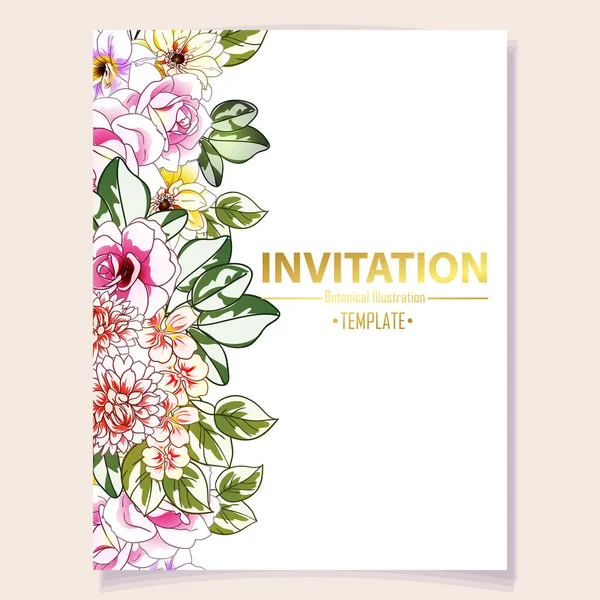 Fleurs Colorées Dans Invitation Carte Vœux Fond Illustration Vectorielle Espace — Image vectorielle