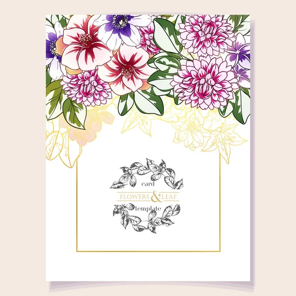 Fleurs Colorées Dans Invitation Carte Vœux Fond Illustration Vectorielle Espace — Image vectorielle