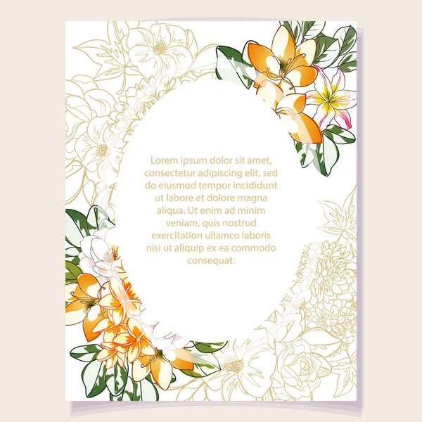 Färgglada Blommor Gratulationskort Inbjudan Vektor Illustration Bakgrund Kopiera Utrymme — Stock vektor