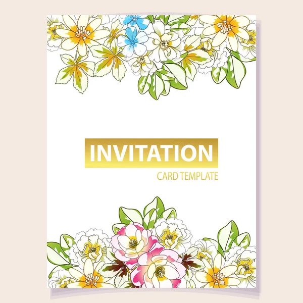 Πολύχρωμα Λουλούδια Πρόσκληση Ευχετήρια Κάρτα Διάνυσμα Εικονογράφηση Φόντο Αντίγραφο Χώρου — Διανυσματικό Αρχείο