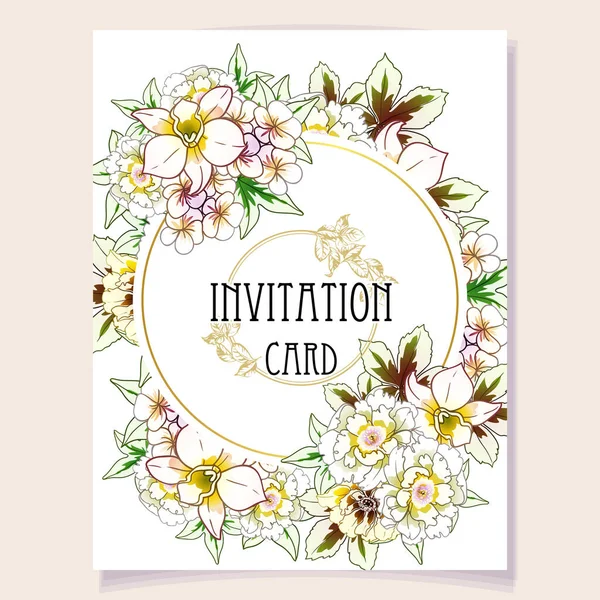 Flores Coloridas Convite Cartão Ilustração Vetorial — Vetor de Stock