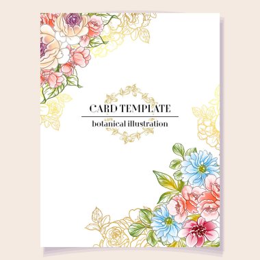 Kart davetinde renkli çiçekler, vektör illüstrasyonu 