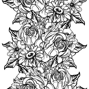 siyah beyaz çiçekler pürüzsüz arkaplan, vektör illüstrasyonu