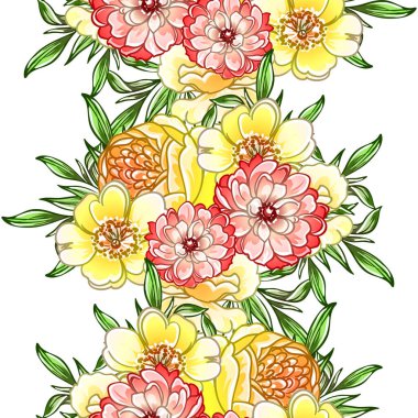 Renkli çiçekler pürüzsüz desen, taç yaprakları, vektör çizimi