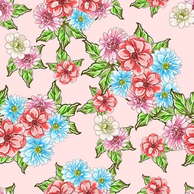 Renkli çiçekler pürüzsüz desen, taç yaprakları, vektör çizimi