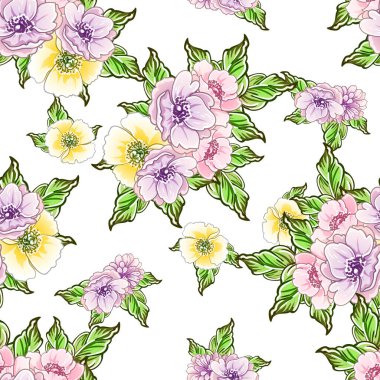 Renkli çiçekler pürüzsüz desen, taç yaprakları, vektör çizimi
