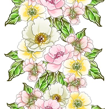 Renkli çiçekler pürüzsüz desen, taç yaprakları, vektör çizimi