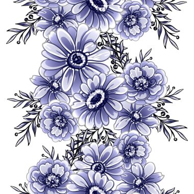 Renkli çiçekler pürüzsüz desen, taç yaprakları, vektör çizimi