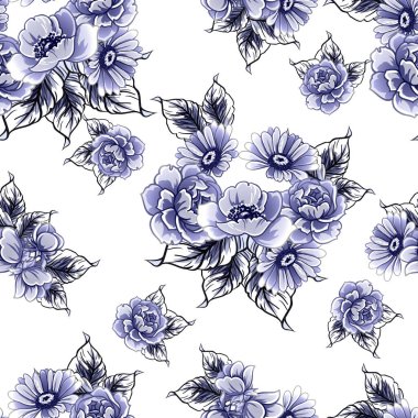 Renkli çiçekler pürüzsüz desen, taç yaprakları, vektör çizimi