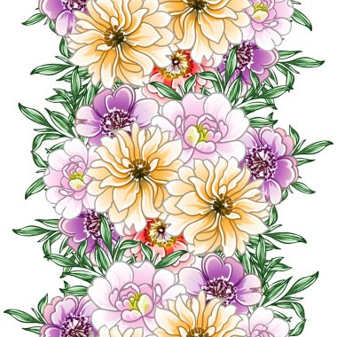 Renkli çiçekler pürüzsüz desen, taç yaprakları, vektör çizimi