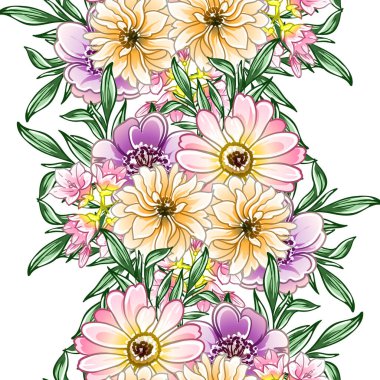 Renkli çiçekler pürüzsüz desen, taç yaprakları, vektör çizimi