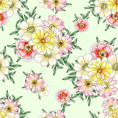 Renkli çiçekler pürüzsüz desen, taç yaprakları, vektör çizimi