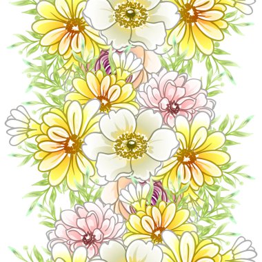 Renkli çiçekler pürüzsüz desen, taç yaprakları, vektör çizimi