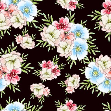 Renkli çiçekler pürüzsüz desen, taç yaprakları, vektör çizimi