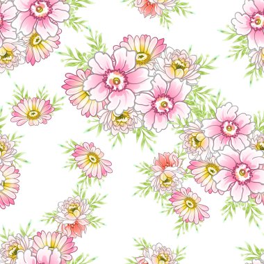 Renkli çiçekler pürüzsüz desen, taç yaprakları, vektör çizimi