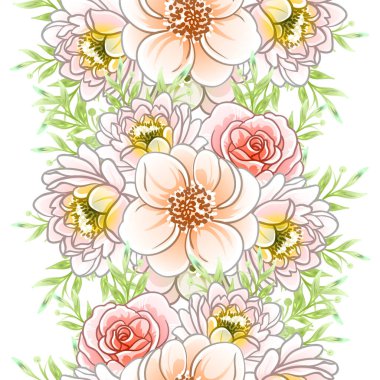 Renkli çiçekler pürüzsüz desen, taç yaprakları, vektör çizimi