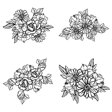 siyah beyaz çiçekler pürüzsüz arkaplan, vektör illüstrasyonu