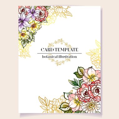 Kart davetinde renkli çiçekler, vektör illüstrasyonu 