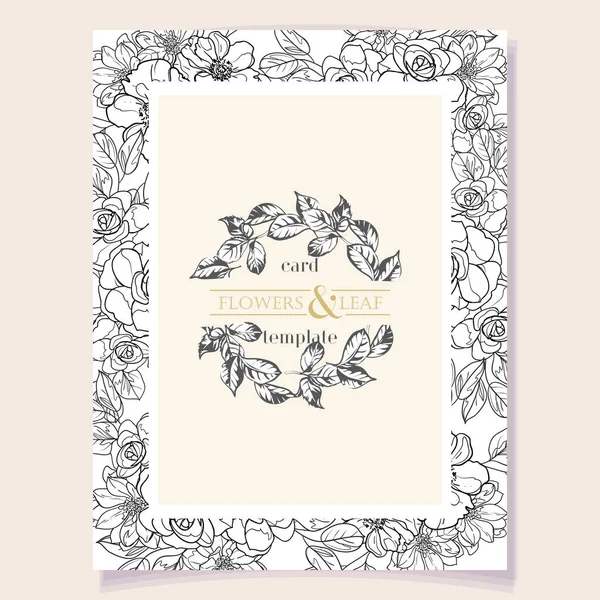 Fleurs Blanches Noires Dans Modèle Invitation Carte Vœux Fond Illustration — Image vectorielle