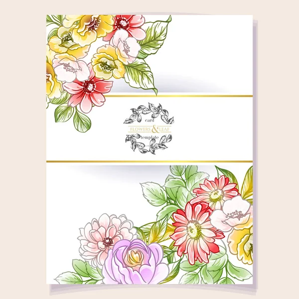 Kleurrijke Bloemen Kaart Uitnodiging Vector Illustratie — Stockvector