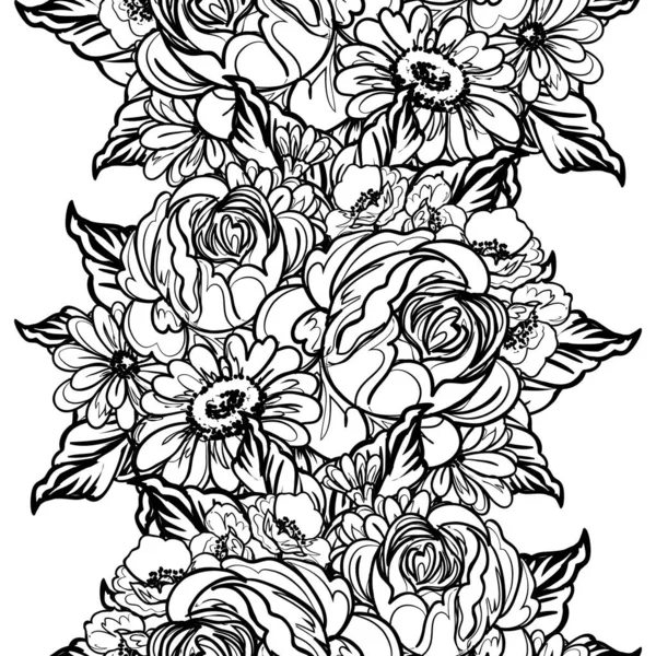 Μαύρο Λευκό Λουλούδια Αδιάλειπτη Φόντο Διανυσματική Απεικόνιση — Διανυσματικό Αρχείο