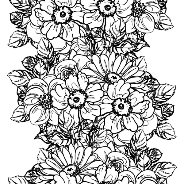 Negro Flores Blancas Fondo Sin Costura Vector Ilustración — Vector de stock