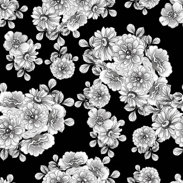 黒い白い花のシームレスな背景ベクトル図 — ストックベクタ