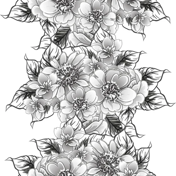 Black White Flowers Seamless Background Vector Illustration — Stock Vector