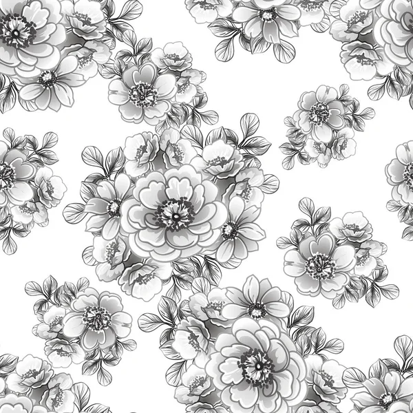 Fleurs Blanches Noires Fond Sans Couture Illustration Vectorielle — Image vectorielle