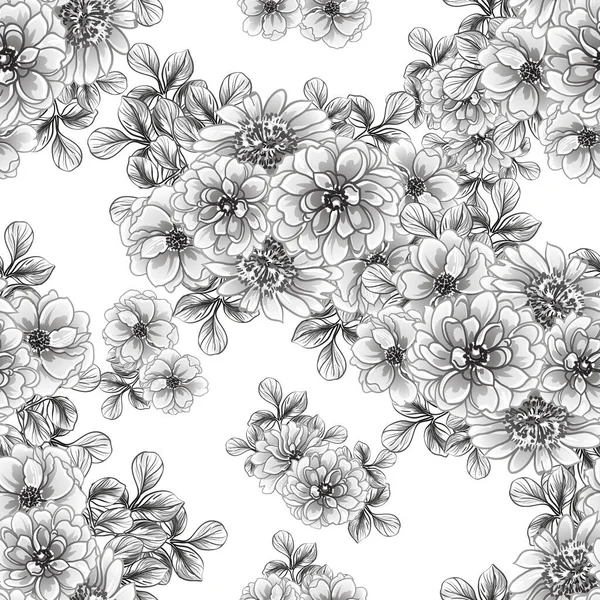 Zwart Witte Bloemen Naadloze Achtergrond Vector Illustratie — Stockvector
