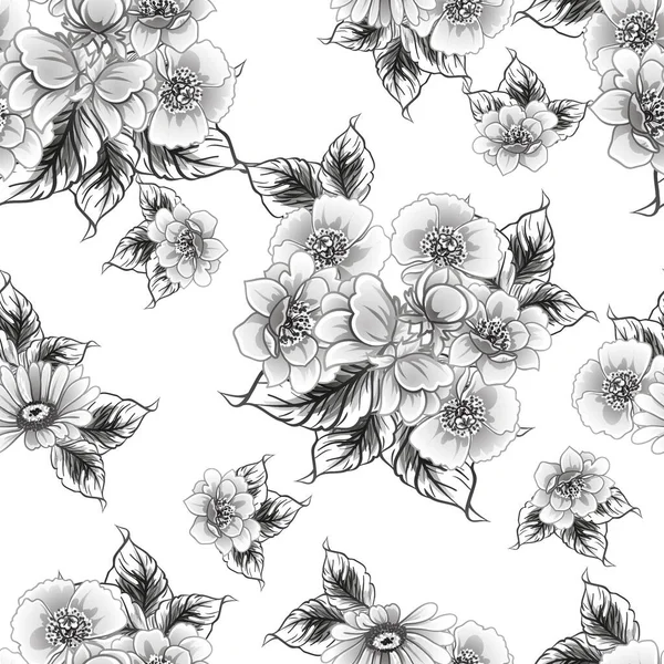 Negro Flores Blancas Fondo Sin Costura Vector Ilustración — Vector de stock