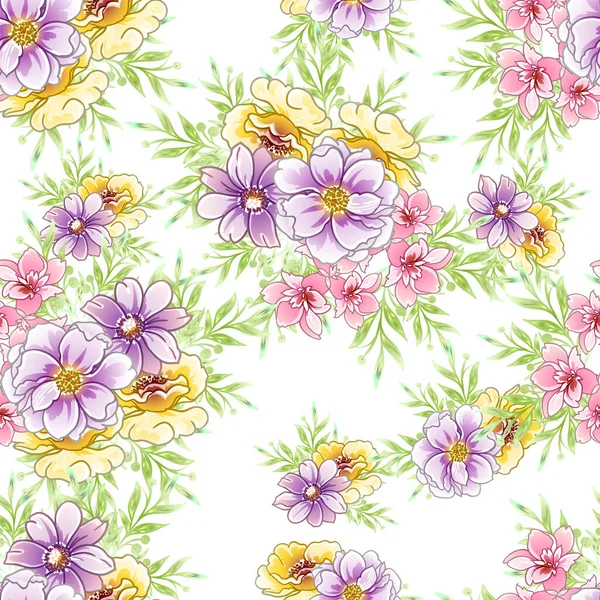 Renkli çiçekler pürüzsüz desen, taç yaprakları, vektör çizimi