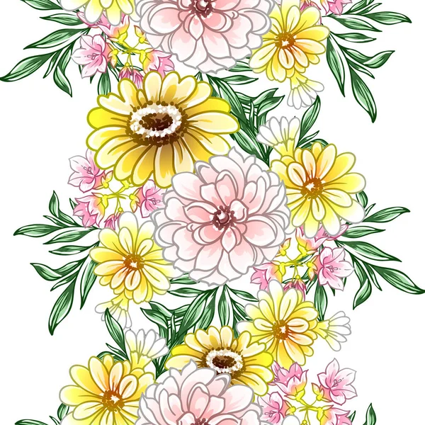 Färgglada Blommor Sömlösa Mönster Kronblad Vektor Illustration — Stock vektor