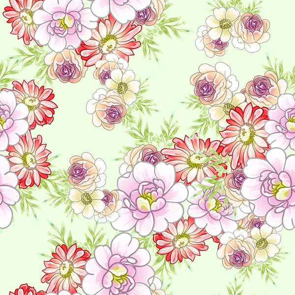 Färgglada Blommor Sömlösa Mönster Kronblad Vektor Illustration — Stock vektor