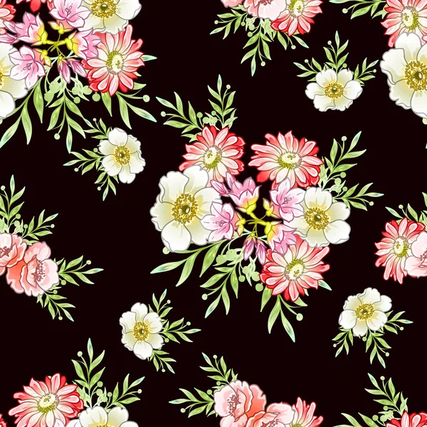 Renkli çiçekler pürüzsüz desen, taç yaprakları, vektör çizimi