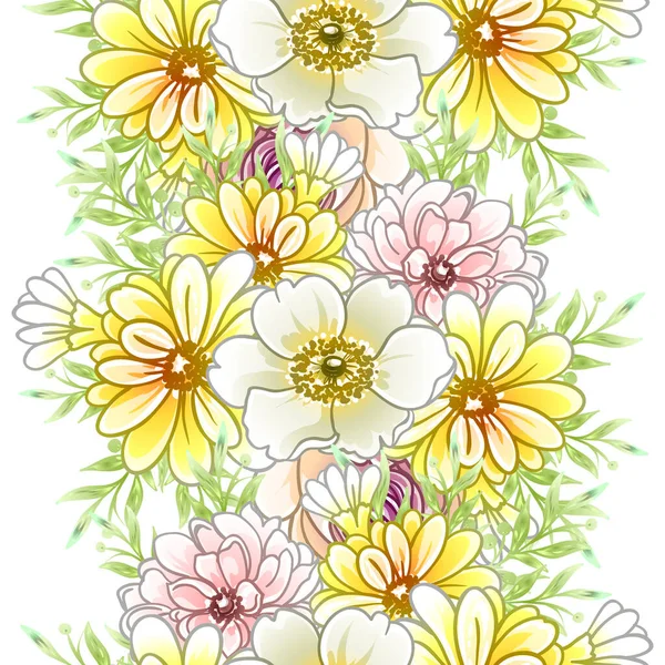 Renkli çiçekler pürüzsüz desen, taç yaprakları, vektör çizimi
