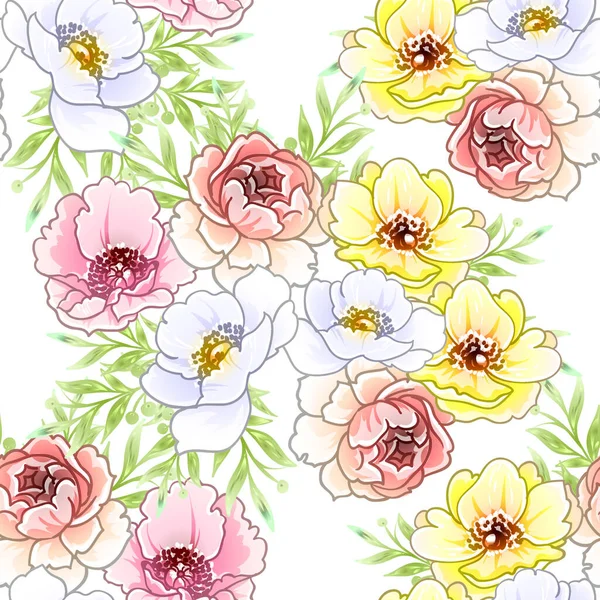 Flores Coloridas Sem Costura Padrão Pétalas Ilustração Vetorial —  Vetores de Stock