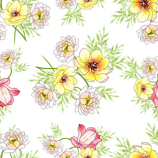 Bunte Blumen Nahtlose Muster Blütenblätter Vektorillustration — Stockvektor