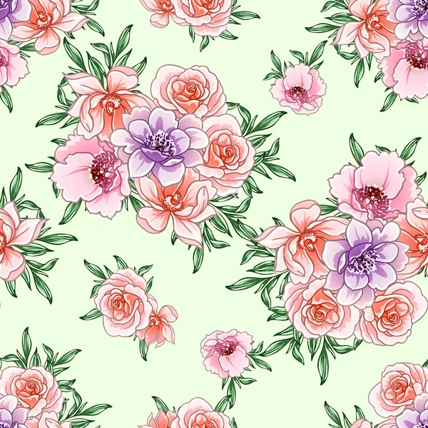 Fleurs Colorées Motif Sans Couture Pétales Illustration Vectorielle — Image vectorielle